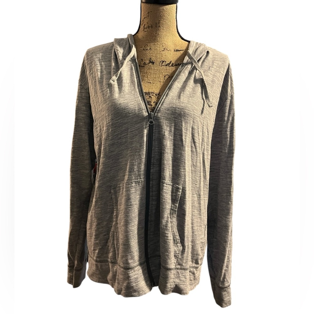 Hanes Lightweight Heather Gray Zip Front Hoodie with Pockets